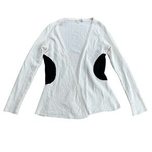 Anthropologie Moth Open Front Cardigan Sweater Cream Black Dot Small Long Sleeve